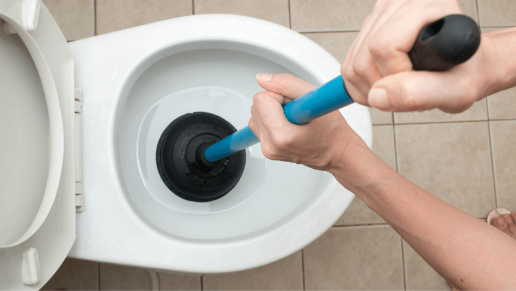 toilet being plunged using plunger