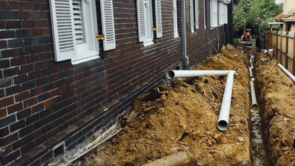 excavated trench next to house